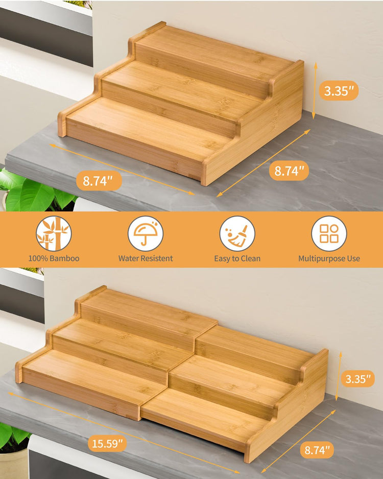 Spice Rack 3 Tier Natural Bamboo