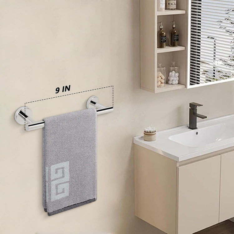 NearMoon Bath Towel Bar, Bath Accessories Thicken Stainless Steel Shower Towel Rack for Bathroom, Towel Holder Wall Mounted (1 Pack, Chrome Finish, 9 Inch)