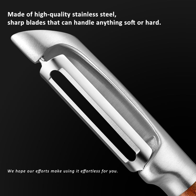 KU LUNER Premium 304 Stainless Steel Multifunctional Kitchen Fruit and Vegetable Peeler with Real Wood Handle,Ultra Sharp Strong Blade