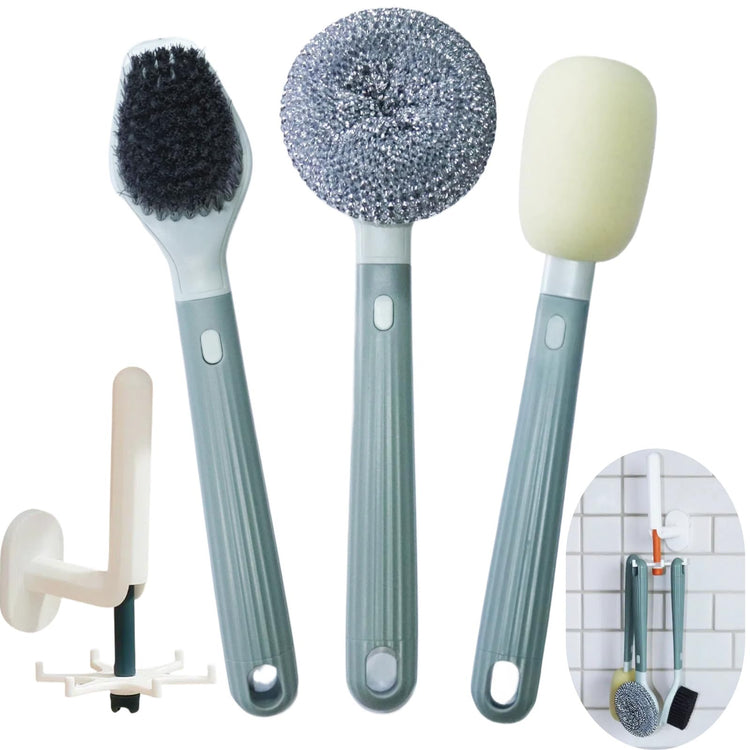 Dish Brush Set of 4 with Holder.Interchangeable Heads Kitchen Scrub Brush (4 Count)