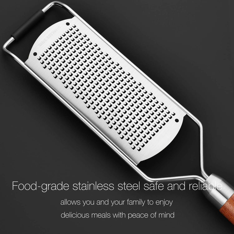 Professional-Grade Lemon Zester with Fine Blades, Lightweight Cheese/Vegetable Grater, Solid Wood Handle Design - Rust-Resistant, Durable, Essential Kitchen Tool (A2)