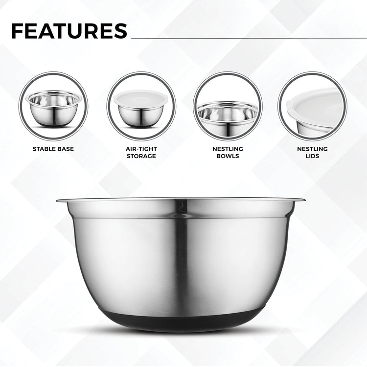 Premium Stainless Steel Mixing Bowls with Lids Non (5 Count)