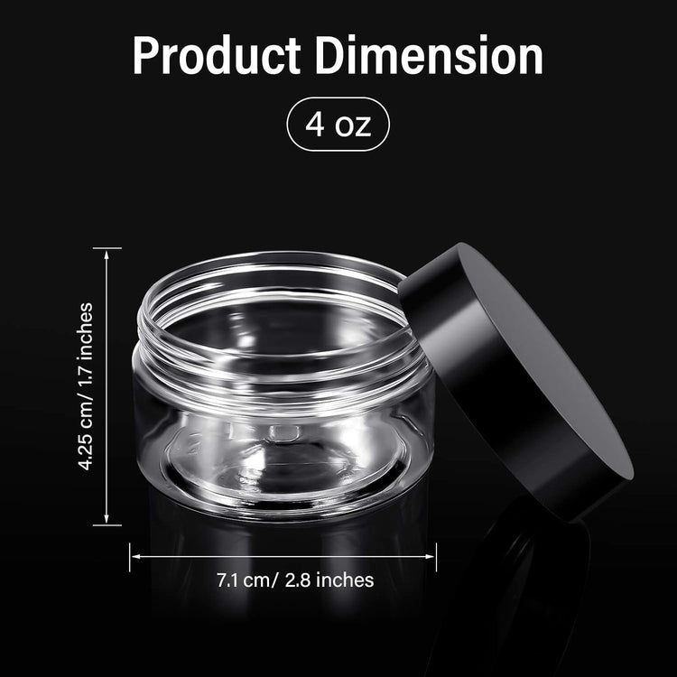 SATINIOR 6 Pack 4 oz Plastic Jars Containers with Lids Wide-mouth Refillable Leakproof Reusable Round Empty Jars for Travel Cosmetic Dry Food Spice Candy Cookie Home Kitchen Organizing(Black)