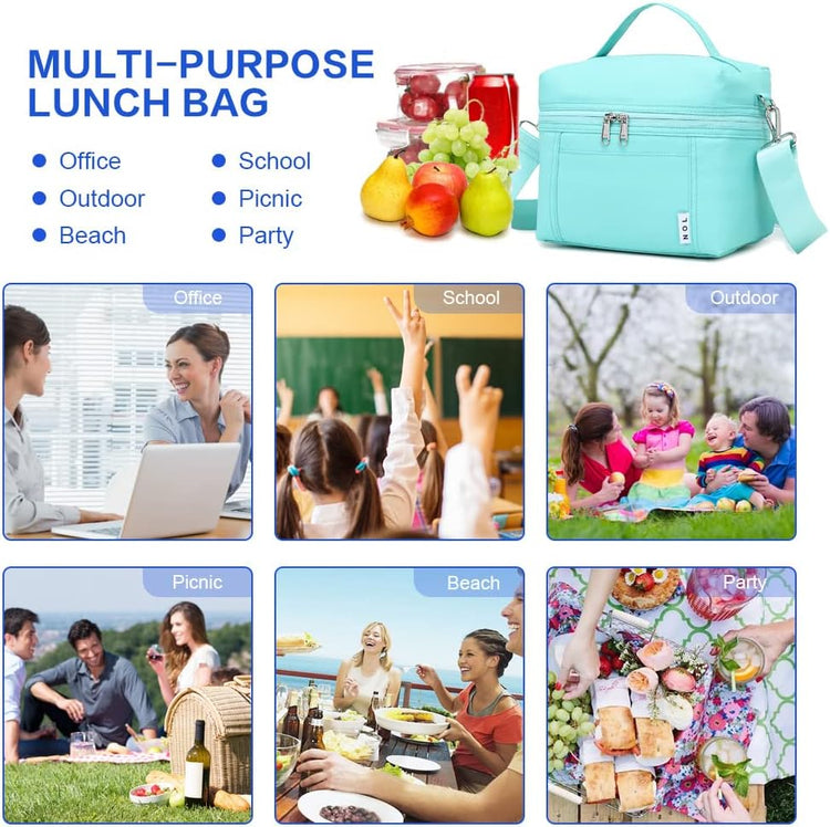 NOL Natural Organic Lifestyle Insulated Lunch Bags for Women Cooler Bag Lightweight Nylon Waterproof Lunch Box For Work(Small, Cyan