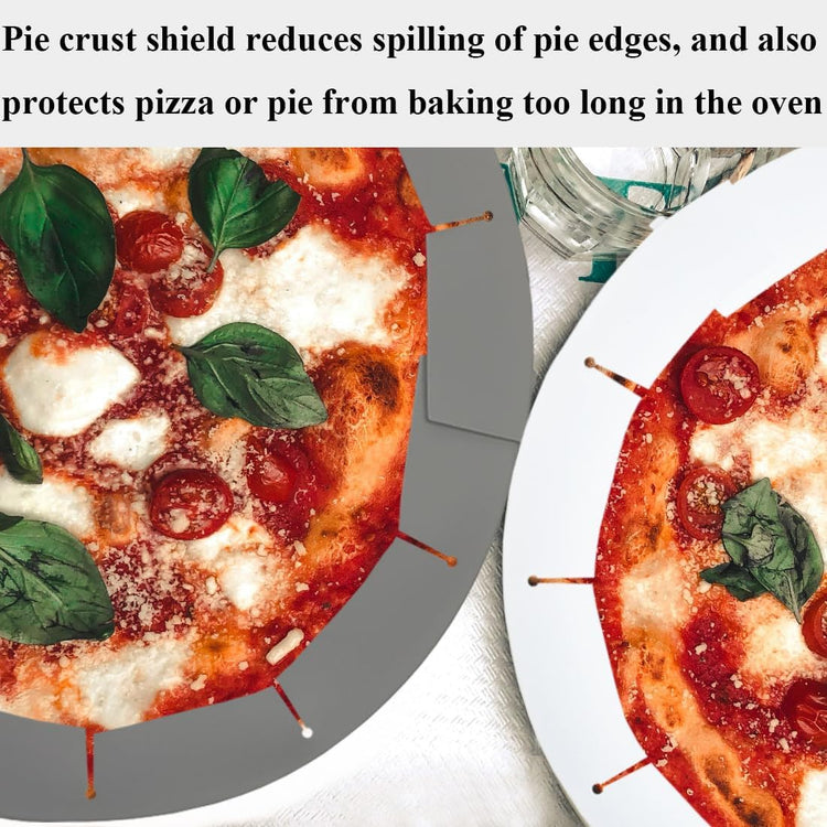 Adjustable Pie Crust Shields, Silicone Baking Protectors, Cover Ring Tools Fits 8-11.4 Inch Pies, Baking Pie Pizza Crust Shield Protector Cover for Edges (Grey 2 + Transparent 2)