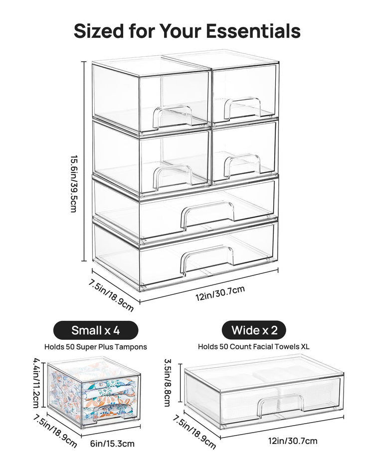 Clear Stackable Storage Drawers Set of 6 (6 Count)