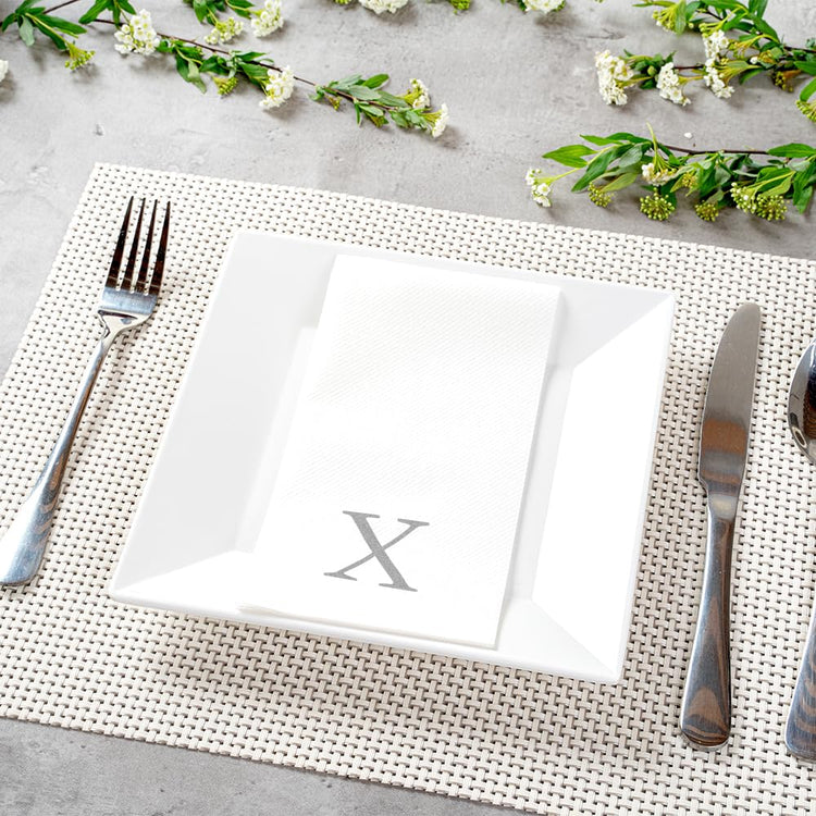 Silver X White Linen Feel Guest Towel Napkin (2000 Count)