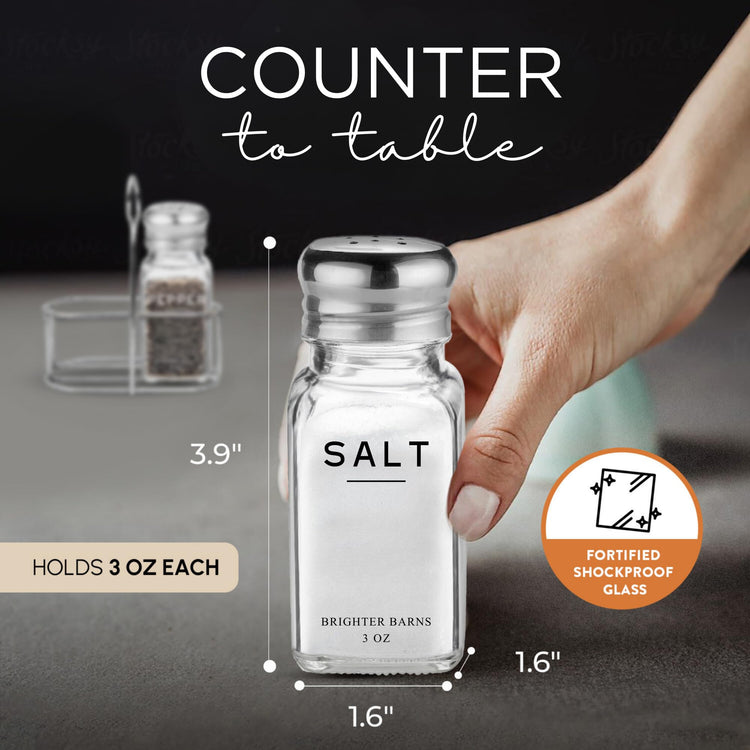 Glass Salt and Pepper Shakers Set with Holder by Brighter Barns