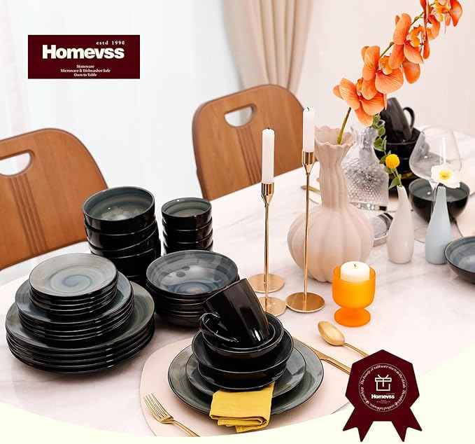 Stoneware Sonoma 16pc Dinnerware Set, Black + Speckled Spin Wash Blue