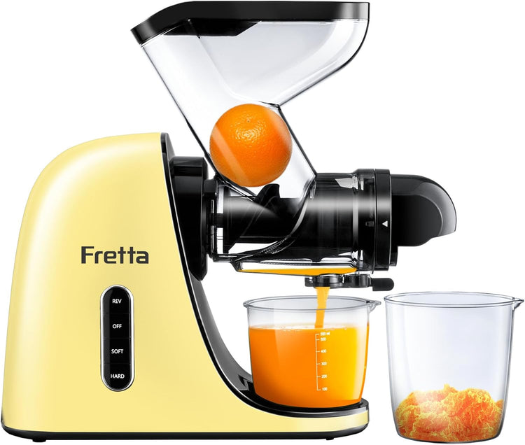 Slow Juicers, Cold Pressed Juicer Machine with 3-inch Large Feeding Chute,Masticating Juicer Machines Vegetable and Fruit,BPA Free, Powerfull 200w Motor(Yellow)