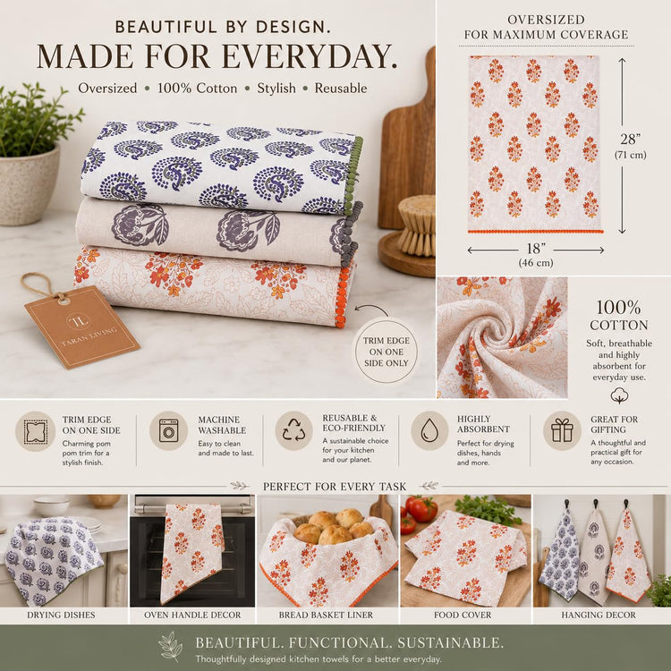 Printed Kitchen Dish Bar and Tea Towels Cotton (6 Count)