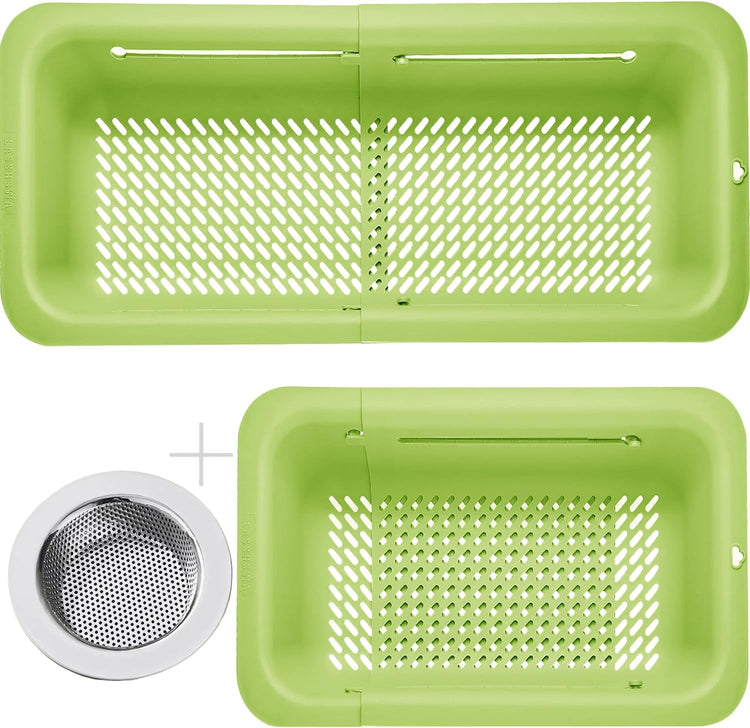 LASSHSWA Collapsible Colander and Strainer for Kitchen, Over the Sink Strainer Basket for Kitchen, Fruit Pasta Food Strainer Expandable Plastic Colander with A Sink Drain Strainer Stainless Steel