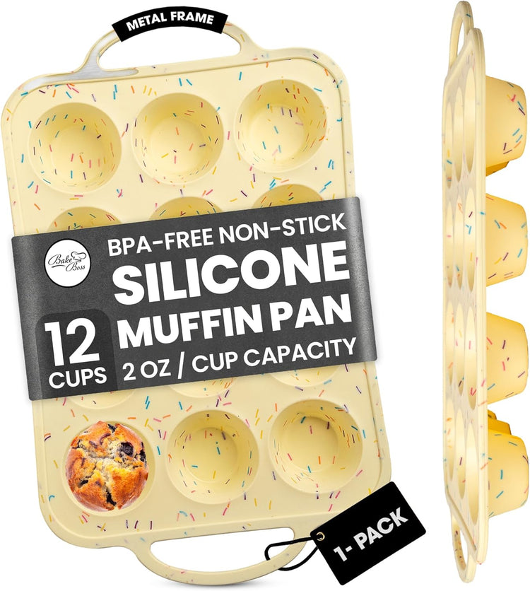 Silicone Mini Muffin Pan 12 Count – Non-Stick Muffin Pans for Baking, BPA-Free Silicone Cupcake Pans for Baking, Easy Release, Metal Handles, Oven & Dishwasher Safe