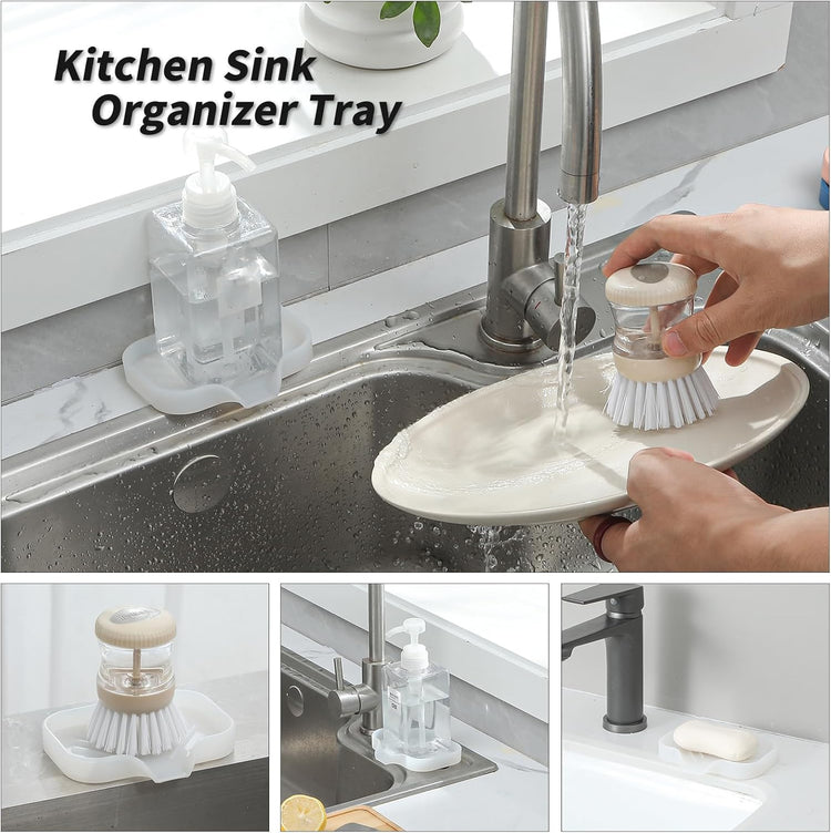 Silicone Bathroom Soap Dishes with Drain Spout-Bathroom and Kitchen Sink Organizer,Sponge Holder,Dish Soap Tray,Perfect for Dispenser,Scrubber,Bottle,Cup on Counter Translucent 4.9"×3.2"