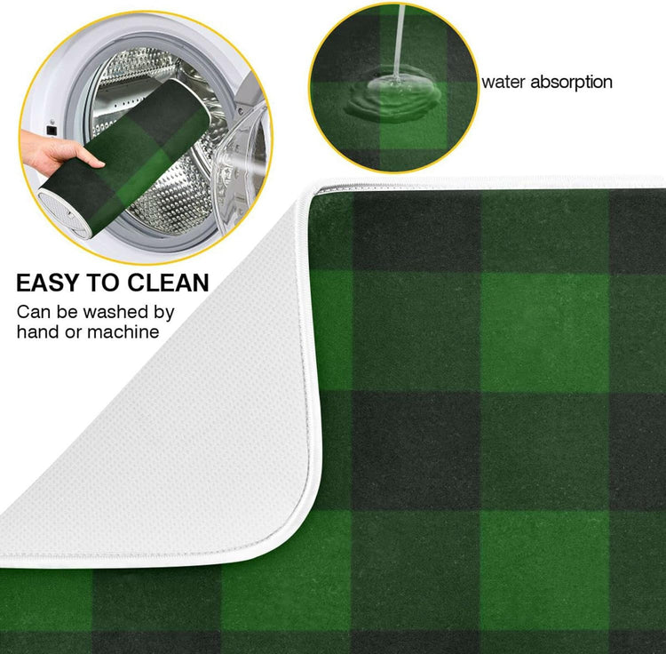 Senya Super Absorbent Dish Drying Mat, Microfiber Fast-Drying Dish Mat, 16/in x 18/in, Kitchen Dish Drying Pad Vintage Hunter Green Plaid