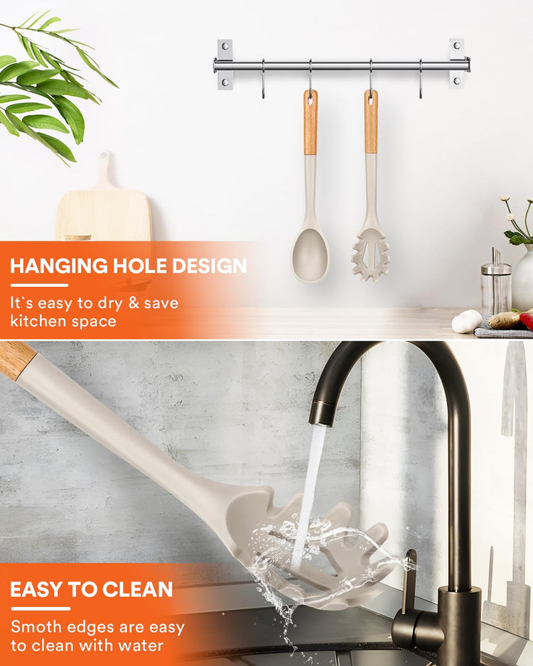 Silicone Pasta Fork and Cooking Spoon Set