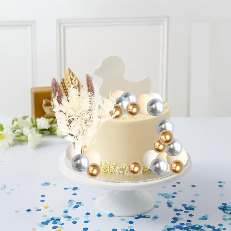 Gyufise 21 Pack Flower Boho Cake Topper Ball Cake Decorations Palm Leaves Plants Cake Decor for Girl Bohemian Princess Theme Wedding Baby Shower Birthday Party Supplies White