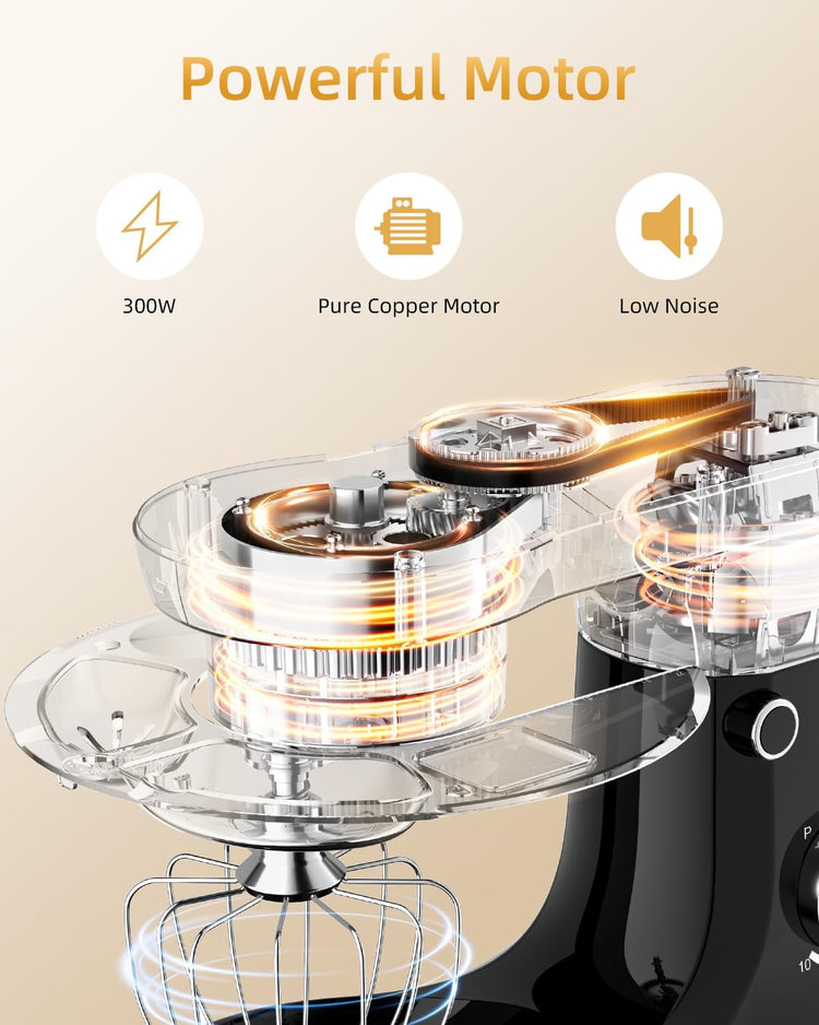 Facelle Tilt-Head Stand Mixer, 5QT+6QT Stainless Steel Two Bowls, 10 Speeds Kitchen Electric Food Mixer with Egg Whisk, Dough Hook, Beater, Dishwasher-Safe Attachment, Ideal Gift for Mom