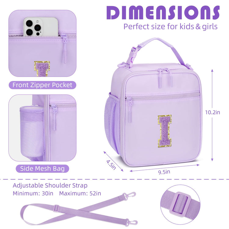 Initial Insulated Lunch Bag for Girls Kids