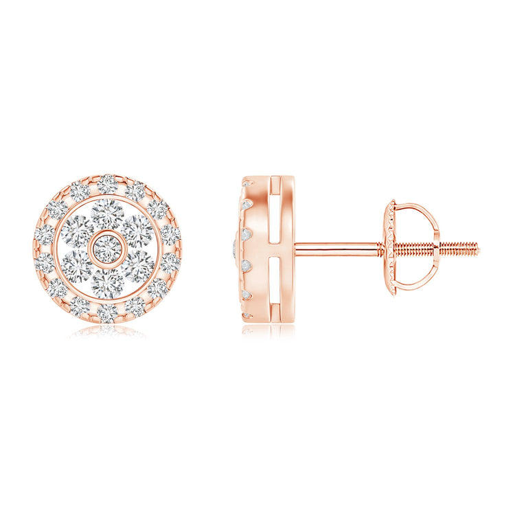 Diamond Flower Cluster Stud Earrings in 14K Solid Rose Gold for Women