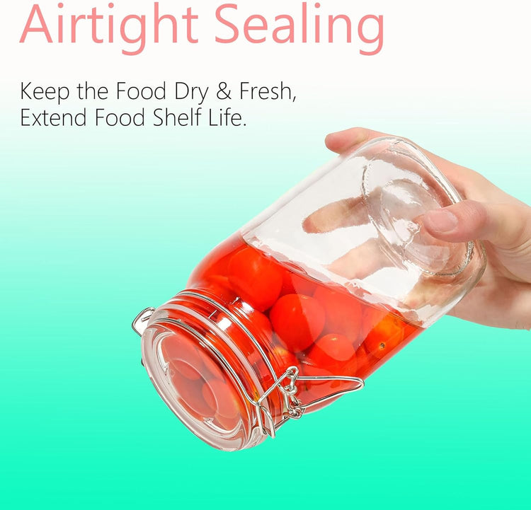 50oz Square Glass Food Storage Jars Storage Container with Clear Preserving Seal Wire Clip Fastening for Kitchen Canning Flour, Cereal, Pasta, Sugar, Beans