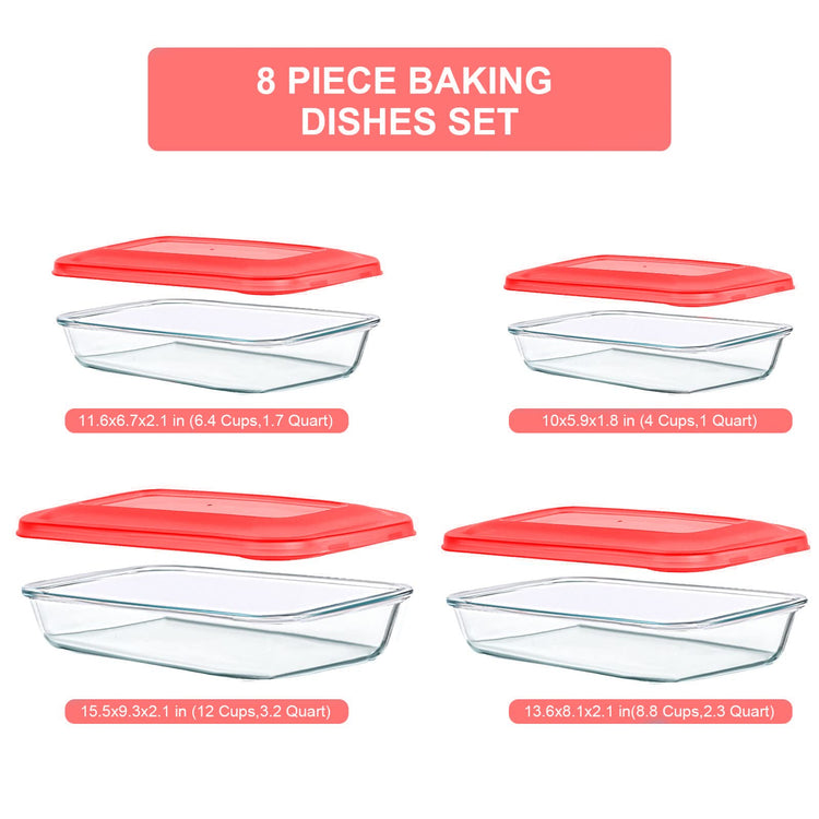 8 Pieces Glass Baking Dish with Lids (4 Count)