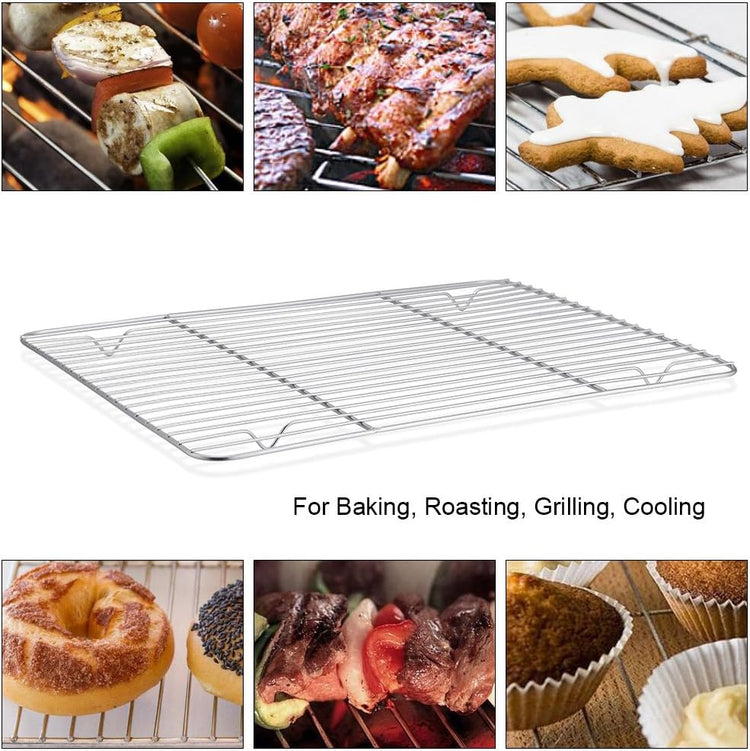 P&P CHEF Cooling Baking Rack Pack of 2, Stainless Steel Cooling Racks for Cooking Baking Roasting Grilling Drying, Dense Wires & Smooth Edge, Easy to clean, Silver, 9.7" x 7.3"
