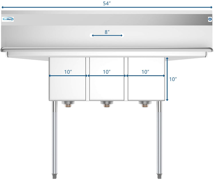 SC101410 12B3 3 Compartment Stainless Steel NSF Commercial Kitchen Sink with Right and Left Drainboards