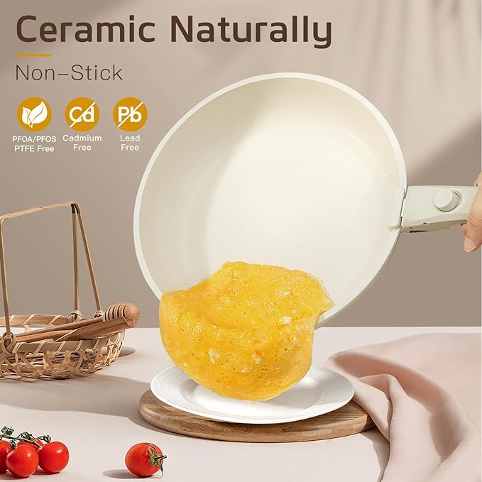 GiPP Ceramic Pots and Pans Set Non Stick, Nonstick Detachable Handle Cookware Sets, Healthy Non Toxic PFAS PFOA & PTFE Free, Dishwasher &Oven Safe, Induction Kitchen Pot and Pan