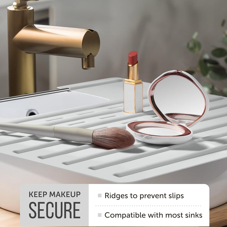 Maplefield Bathroom Sink Cover for Counter Space - Gray, 22 x 2 x 2 Inches - Heat Resistant Silicone Mat - Foldable Vanity Makeup Tray - Space-Saving Sink Cover