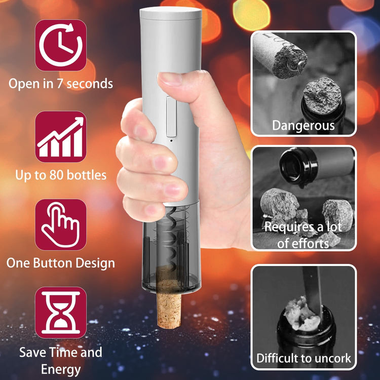 Automatic Electric Wine Opener, Wine Bottle Opener with Foil Cutter & Rechargeable, One-Click Button Electric Corkscrew Wine Opener for Home, Kitchen, Party, Wedding, Ideal Present for Lover-White