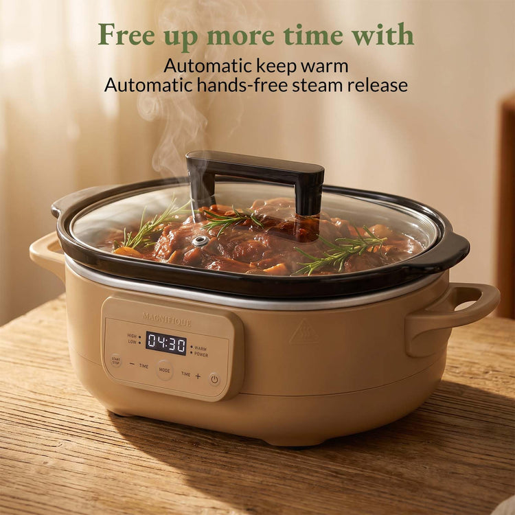MAGNIFIQUE 6 Quart Programmable Slow Cooker Removable Healthy Nonstick Pot