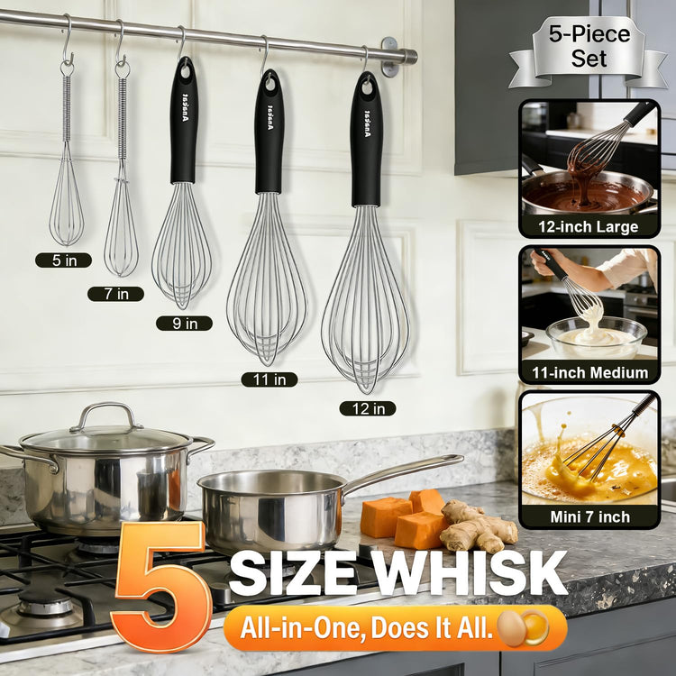 Stainless Steel Kitchen Whisk Set of 5 (5 Count)