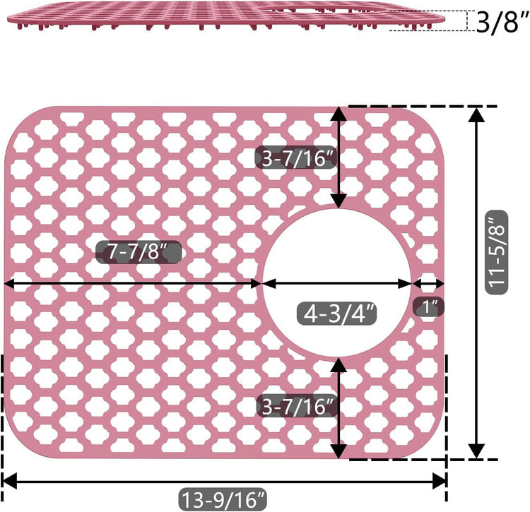 2 Pack Silicone Sink Protector for Kitchen Sink Bathroom, 13.58"x 11.6" Sink Mat Non-Slip and Durable Silicone Protectors, Rear Drain, Pink