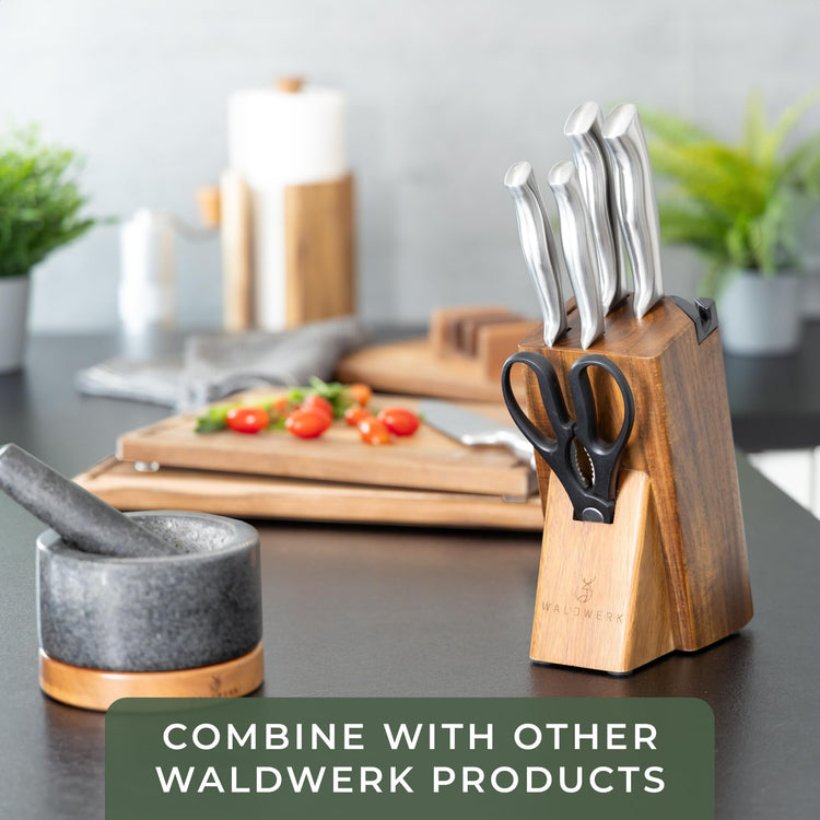 Knife Set 7pcs Kitchen Knife Set with Block and Integrated Sharpener (7 Count)