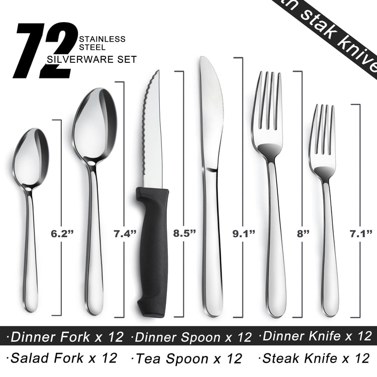 72 Pieces Silverware Set for 12 (72 Count)