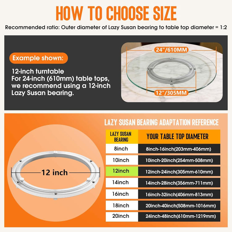 Pisman Aluminium Alloy Turntable Bearing, Heavy Duty Lazy Susan Rotating Bearing Turntable,Smooth Swivel Plate Hardware for Round Dining Table,DIY. Silent Rotating Base Only(12inch)