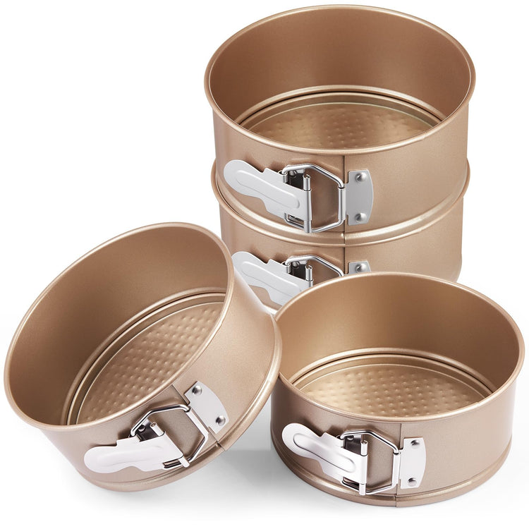 4 Pcs 6 Inch Non Stick Springform Pan with Removable Bottom Carbon Steel Round Springform Cheesecake Pan with Stainless Steel Spring Buckles for Baking Kitchens Restaurant (4 Count)