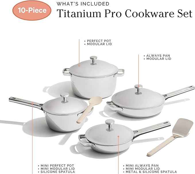 Our Place Titanium Pro Cookware Set | 10-Piece Pots and Pans Set with Always Pan Pro, Perfect Pot Pro & Minis | Non-Toxic No-Coating Nonstick | Induction & Oven-Safe up to 1000°F | Chrome