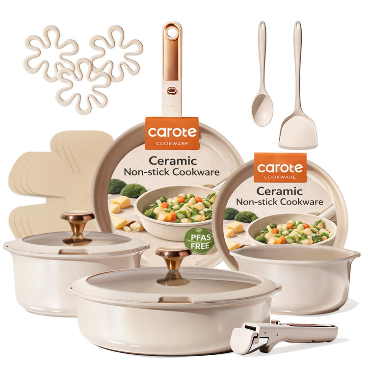 18Pcs Ceramic Cookware Set with Detachable Handle