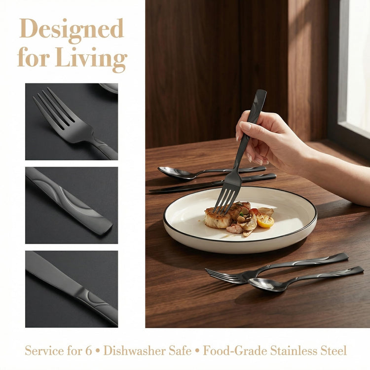 60 Piece Black Flatware Set for 12 (60 Count)