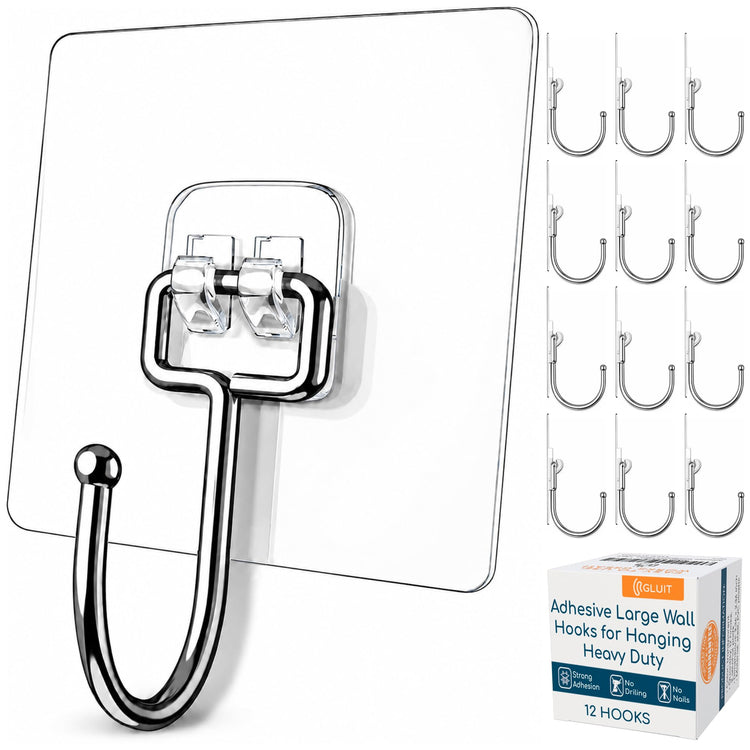 Adhesive Wall Hooks for Hanging (12 Count)