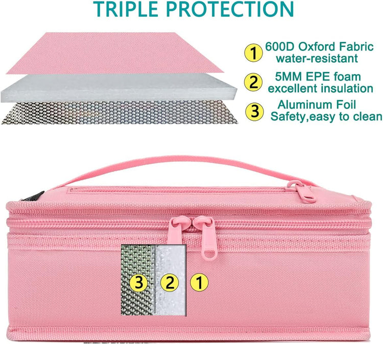 FlowFly Small Insulated Lunch box Portable Soft Bag Mini Cooler Thermal Meal Tote Kit with Handle for Work & School, Pink