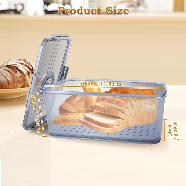 Bread Box for Kitchen Counter, Time Recording Bread Storage Container with Lid,Transparent Bread Storage Device with Drainage Pad, Homemade Bread Storage Container, Toasted Bread 11.81“x6.29”x3.93"