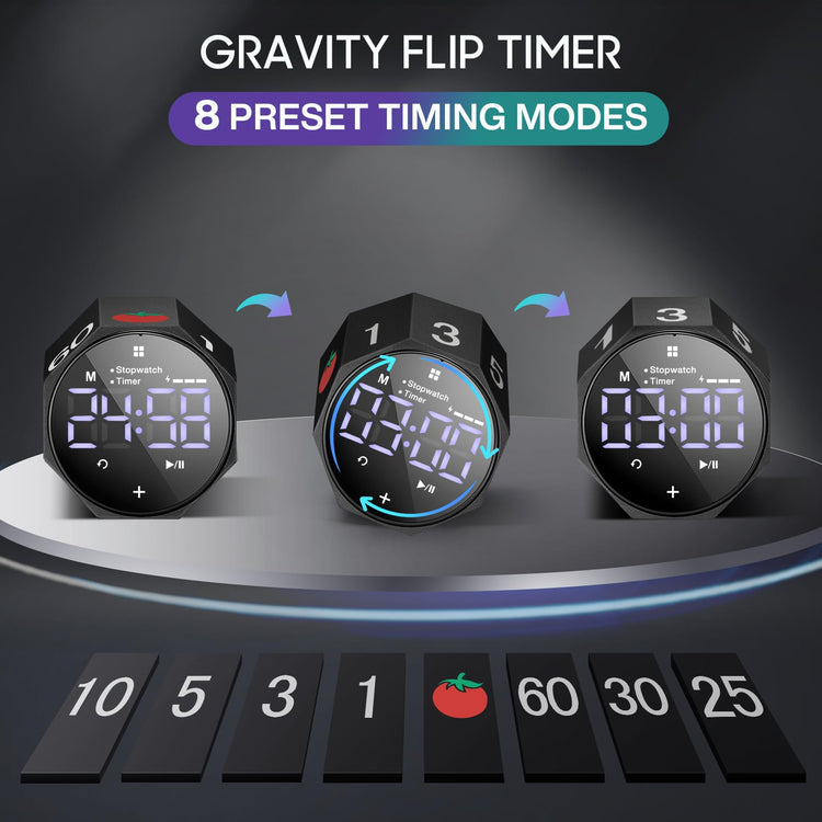 ADHD Pomodoro Timer Metal Gravity Rotation 1.8” LED Large Screen