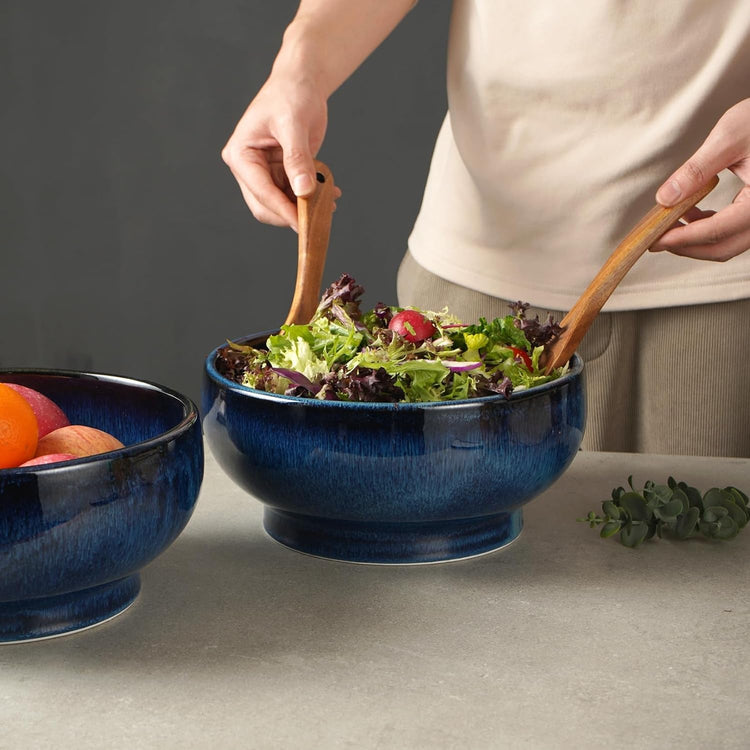 Extra Large Salad Bowl,Decorative Fruit Bowl,Kitchen Ceramic Bowl for Fruit & Salad,120 oz Footed Serving Bowl for Entertaining (starry blue)