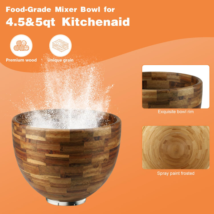 5 Qt Solid Wood Mixing Bowl Compatible with KitchenAid Tilt