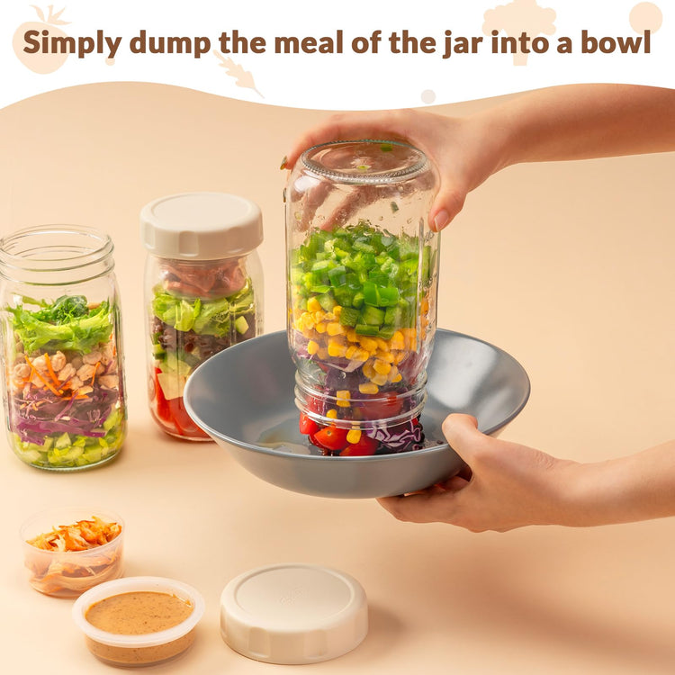 4 Pack Glass Salad Jars with Lids Meal Prep (4 Count)