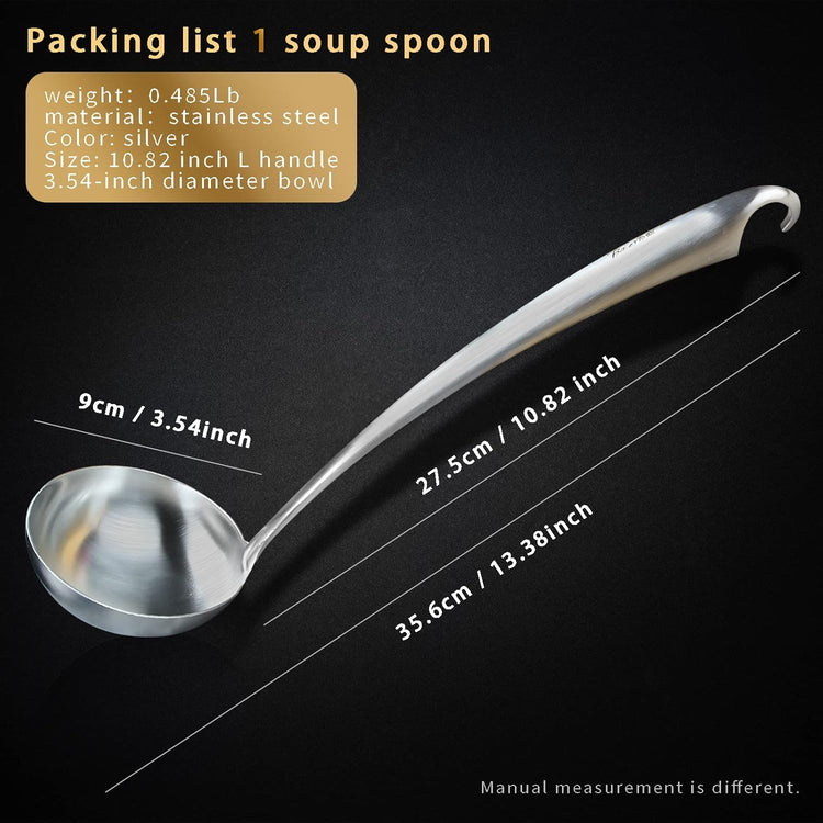 High Grade Soup Ladle,Cooking Ladle for Soup,Ergonomic Grip of Handle,Premium Stainless Steel Kitchen Spoonļ¼Brashed)