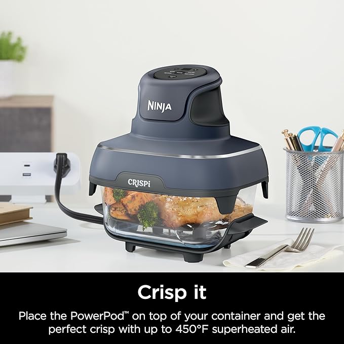 Ninja 6 Cup CleanCrisp Glass Container with Leak-Proof Storage lid, Compatible with Ninja Crispi® Portable Cooking System, Microwave, Freezer & Dishwasher Safe, PFAS & PTFE Free Glass, XSKSFN6CUP